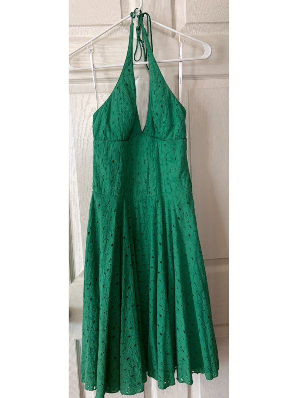 Vintage Green Eyelet Halter Maxi Dress Boho Summer Festival